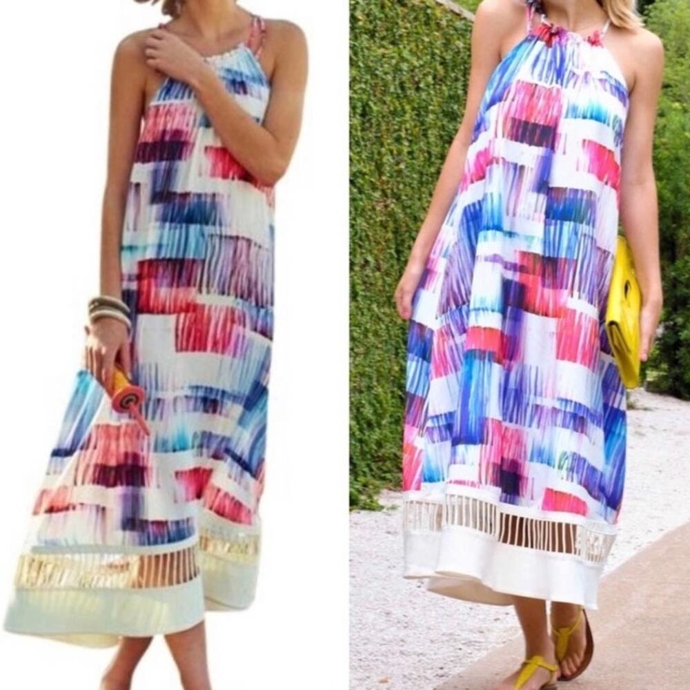 Anthropologie Sachin & Babi Sonora Halter Maxi Dress Watercolor Size Medium